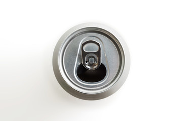 Top view of white drink can background isolated with clipping path