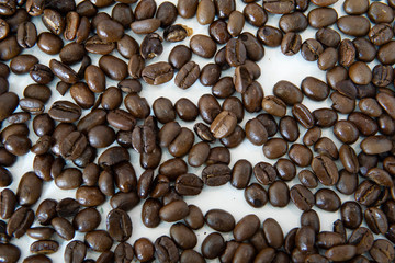 Scattered Coffee Beans on white background
