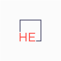 Obraz premium Letter HE Logo design with square frame line art. business consulting concept. studio,room,group icon. Suitable for business, consulting group company. - vector