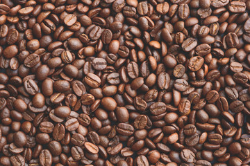 Close up roasted coffee beans as a texture background