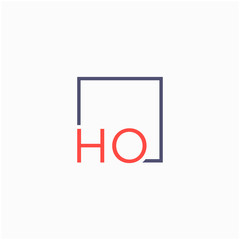 Letter HO Logo design with square frame line art. business consulting concept. studio,room,group icon. Suitable for business, consulting group company. - vector