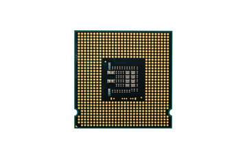 Close up view of front side CPU (Central Processing Unit) or Microchip Computer isolated on white background with clipping path