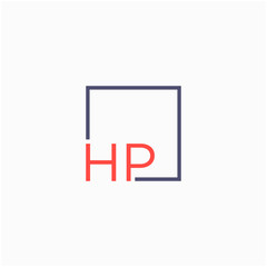 Letter HP Logo design with square frame line art. business consulting concept. studio,room,group icon. Suitable for business, consulting group company. - vector