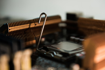 Computer engineer maintenance computer CPU hardware upgrade of motherboard component, PC repair by...