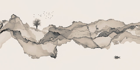 Abstract background ink line decoration painting landscape artistic conception