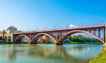 Fototapeta na wymiar View at the Old bridge over Drava river in Maribor - Slovenia