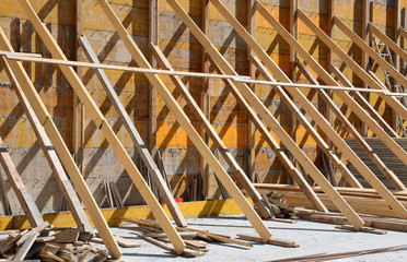 sturdy wooden supports on a construction site