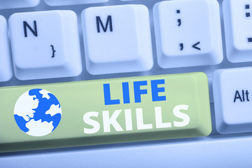 Word writing text Life Skills. Business photo showcasing that is necessary or desirable full participation in everyday White pc keyboard with empty note paper above white background key copy space