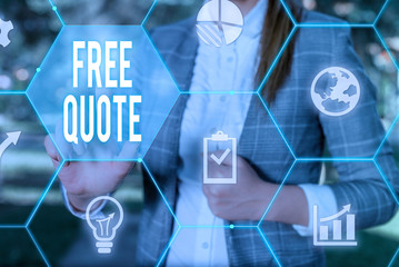 Conceptual hand writing showing Free Quote. Concept meaning A brief phrase that is usualy has...