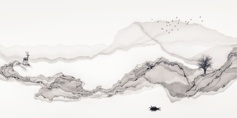 Abstract background ink line decoration painting landscape artistic conception © guoquan