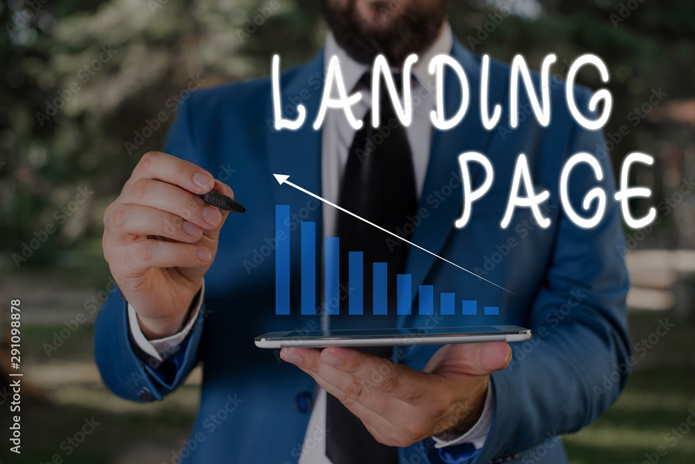 Poster word writing text landing page. business photo showcasing website accessed by clicking a link on ano