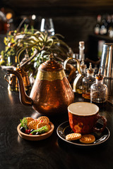 Christmas tea with cookies and candy