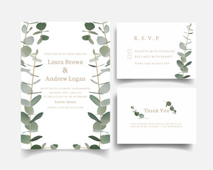 Greenery wedding invitation with eucalyptus leaf