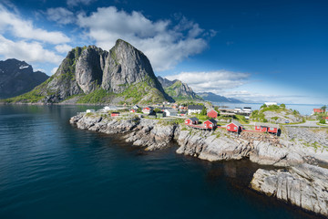 Fototapeta na wymiar Beautiful landscape in hamnoy village, Lofoten Islands, Norway 