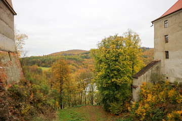 Obraz premium View to beautiful colorful autumn landscape from Veveri castle, Czech republic