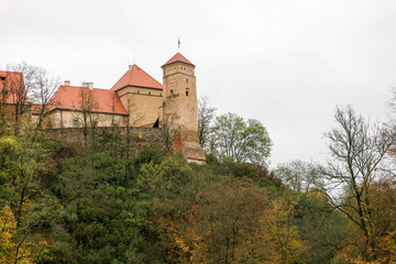Medieval Veveri castle near Brno, Czech republic in autumn forest