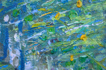 Fototapeta na wymiar Abstract modern painting. Painting painted with a palette knife on canvas with oil paints in a large stroke.