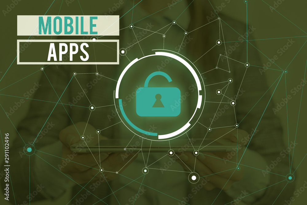 Aufkleber writing note showing mobile apps. business concept for small programs are made to work on phones lik