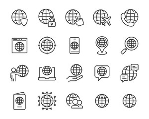 set of global icons, world, globe, communication, website, internet, network, connect