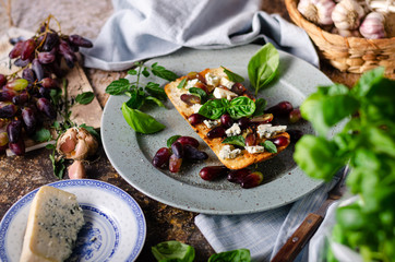 Fresh tomato bruschetta with blue cheese