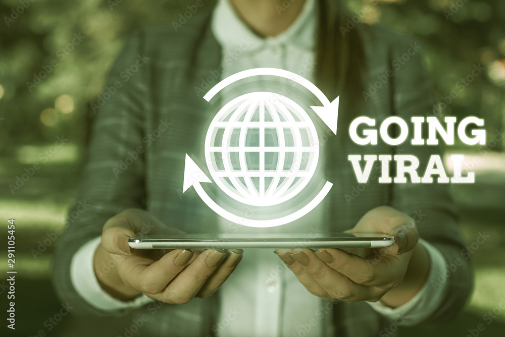 Poster text sign showing going viral. business photo text image video or link that spreads rapidly through 