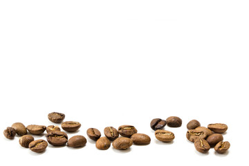 Roasted Coffee Beans background texture isolated on white background with space for text