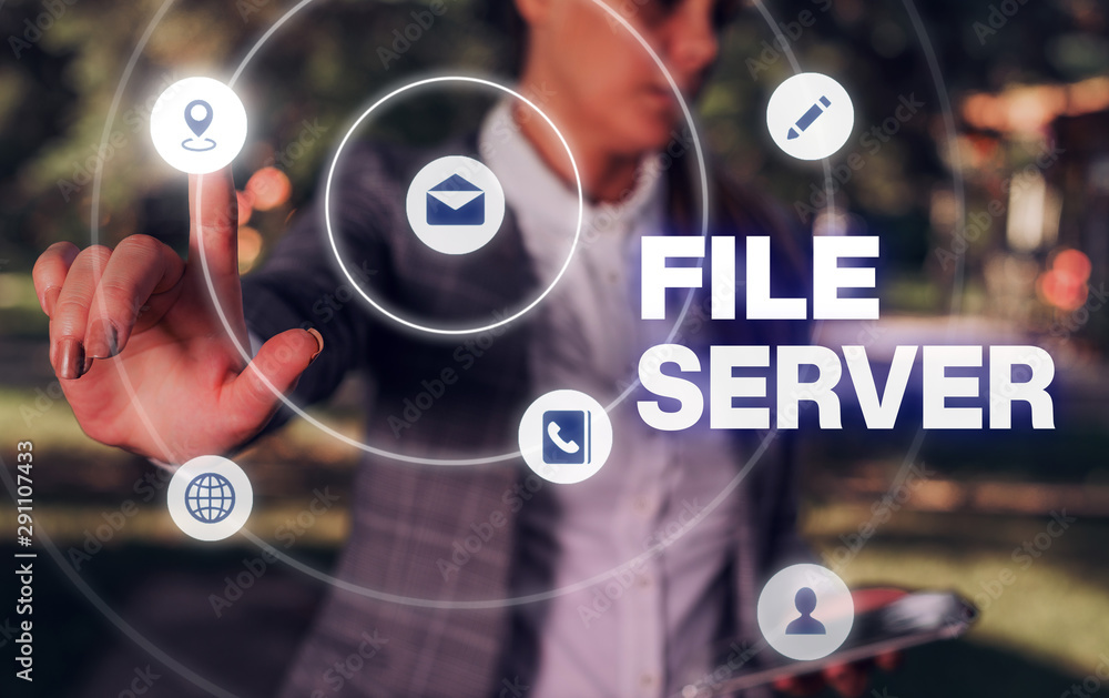 Poster conceptual hand writing showing file server. concept meaning device which controls access to separat
