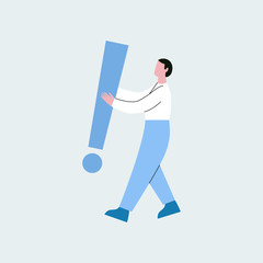 Woman setting giant exclamation mark. Concept of excitement, big news, announcement. Flat vector illustration