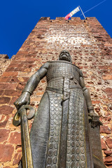 Close up of the statue of King Sancho I of Portugal at the entrance of Silves Castle, Algarve, Portugal