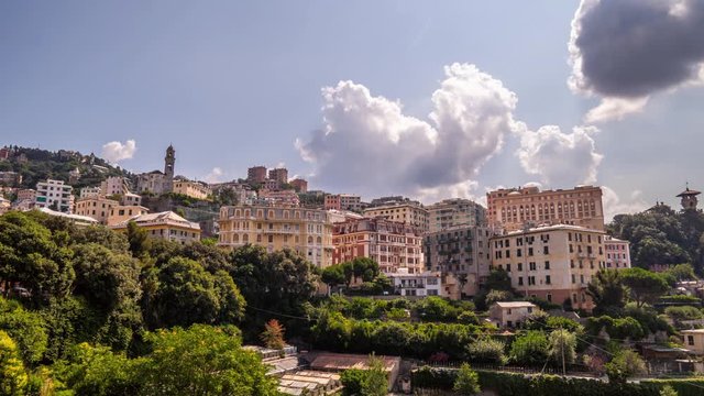 Aerial View of Genoa Skyline, Italy, Lantern Landmark, Liguria, Old Town cityscape hyperlapse