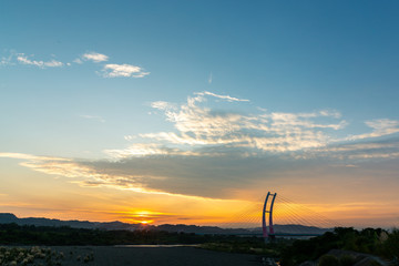 Suspension bridge in Taiwan Sun rise