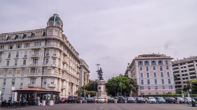 Aerial View of Genoa Skyline, Italy, Lantern Landmark, Liguria, Old Town cityscape hyperlapse
