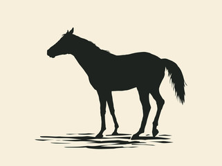 Horse Silhouette. Retro linocut engraving style. Vector illustration.