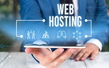 Word writing text Web Hosting. Business photo showcasing The activity of providing storage space...