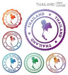 Thailand badge. Colorful polygonal country symbol. Multicolored geometric Thailand logos set. Vector illustration.