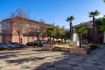 Picturesque square with a fountain in Silves old town, Algarve, Portugal