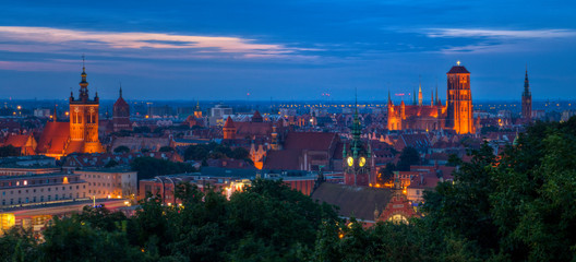 Night panorama of the city. Gdansk, Poland.