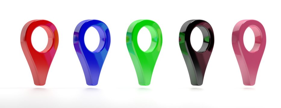 Map markers isolated on white background. 3d illustration