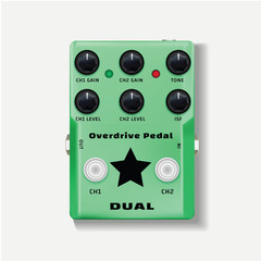 Overdrive pedal,Top view of a guitar effect peda vector design isolated on white background.
