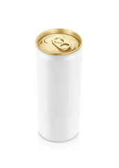 white tin can with golden top for drink beverage product design mock-up