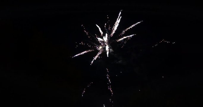 Fireworks in the dark sky, slow motion