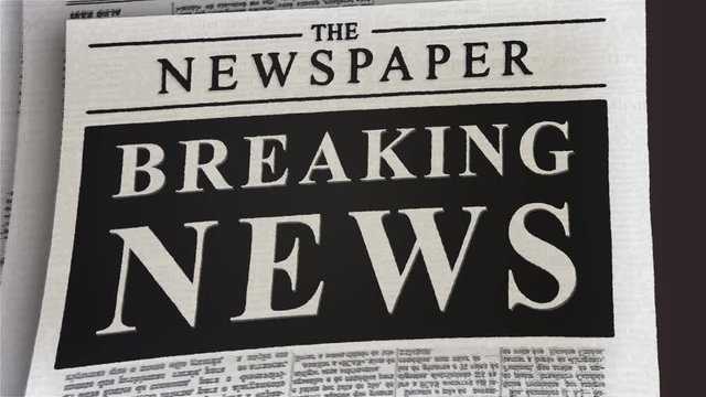 Catchy animation of a generic newspaper, fresh of the press and sliding on the screen, with a highlighted headline: Breaking News. Sepia tones, vintage vibes.
