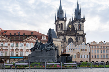 Statue of Jan Hus in the square of the old city of Prague, Czech Republic.