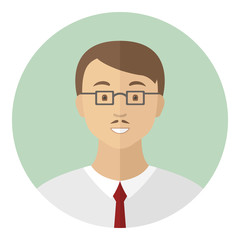 Smiling Caucasian man in glasses. Profile avatar. Vector icon.