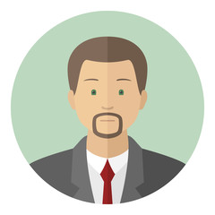 Bearded Caucasian man in suit. Profile avatar. Vector icon.