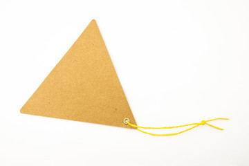 Blank equilateral triangles paper price tag or label on white background