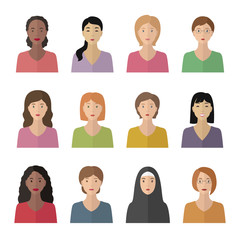 Fototapeta premium Set of women avatars. Vector icon.