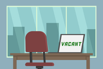 Vacant position. Back view of empty workplace. Vector illustration.