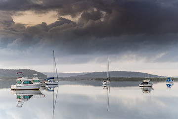 Clouds, Boats and Reflections - New Day on the Waterfront