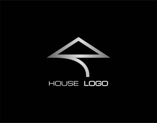 Obraz premium Simple, Luxury, and Modern House or Real Estate Logo. Designed with a Simple but Attractive and Unique Shape Formed from the Arrangement of Silver Gradient Lines.
